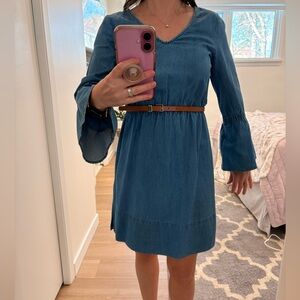 Club Monaco Blue Chambray Bell-Sleeve Dress